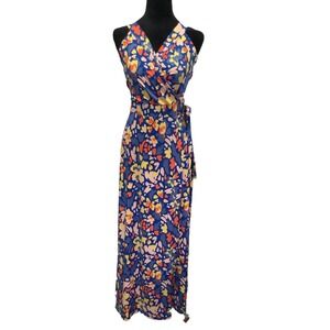 41 hawthorn dress large Blue orange yellow Faux Wrap Floral  Maxi